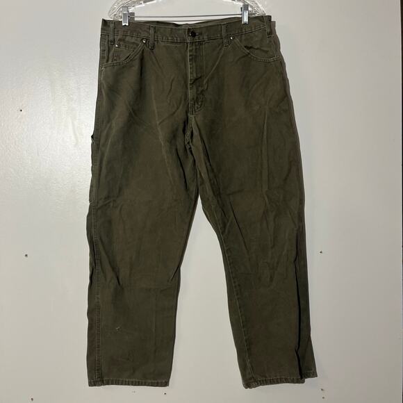 Dickies Workwear 100% Cotton Olive Green Carpenter Utility Pants Mens Size 38x30 - Picture 1 of 7
